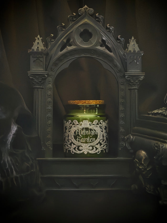 Petite Apothecary Candle Green Glass 6 oz~Midnight in the Garden