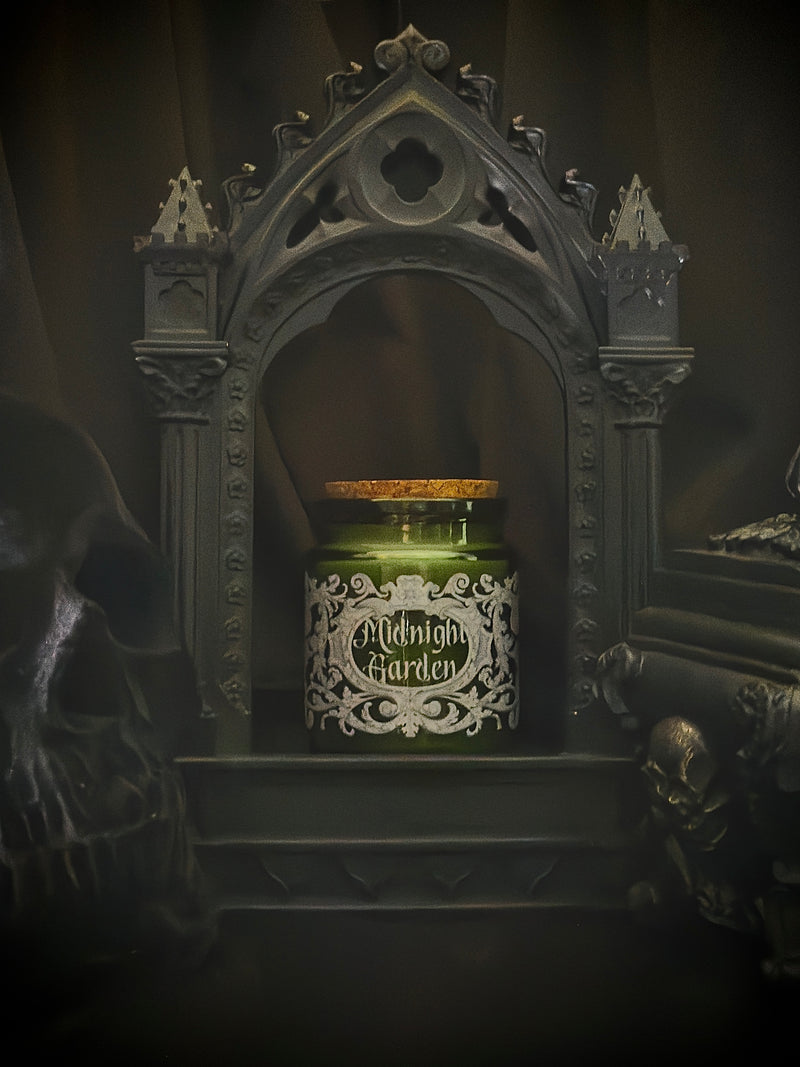 Petite Apothecary Candle Green Glass 6 oz~Midnight in the Garden