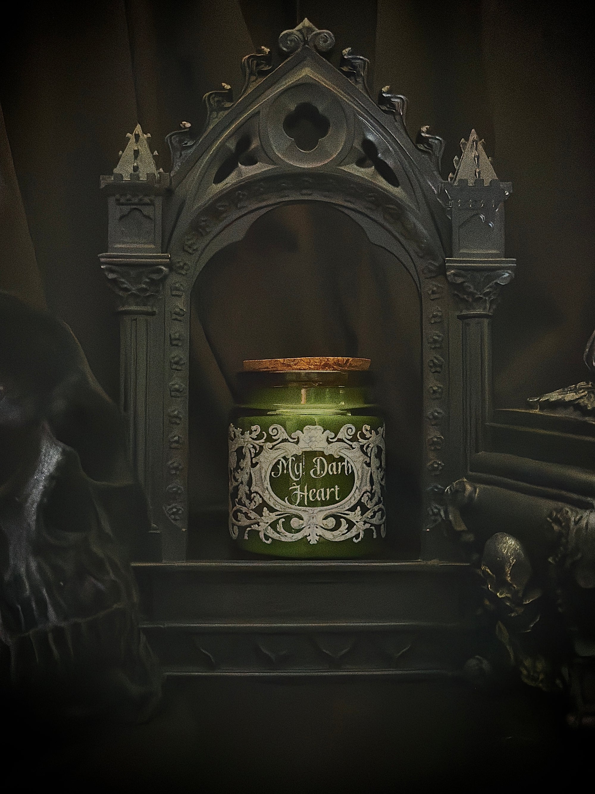 Petite Apothecary Candle Green Glass 6 oz~My Dark Heart