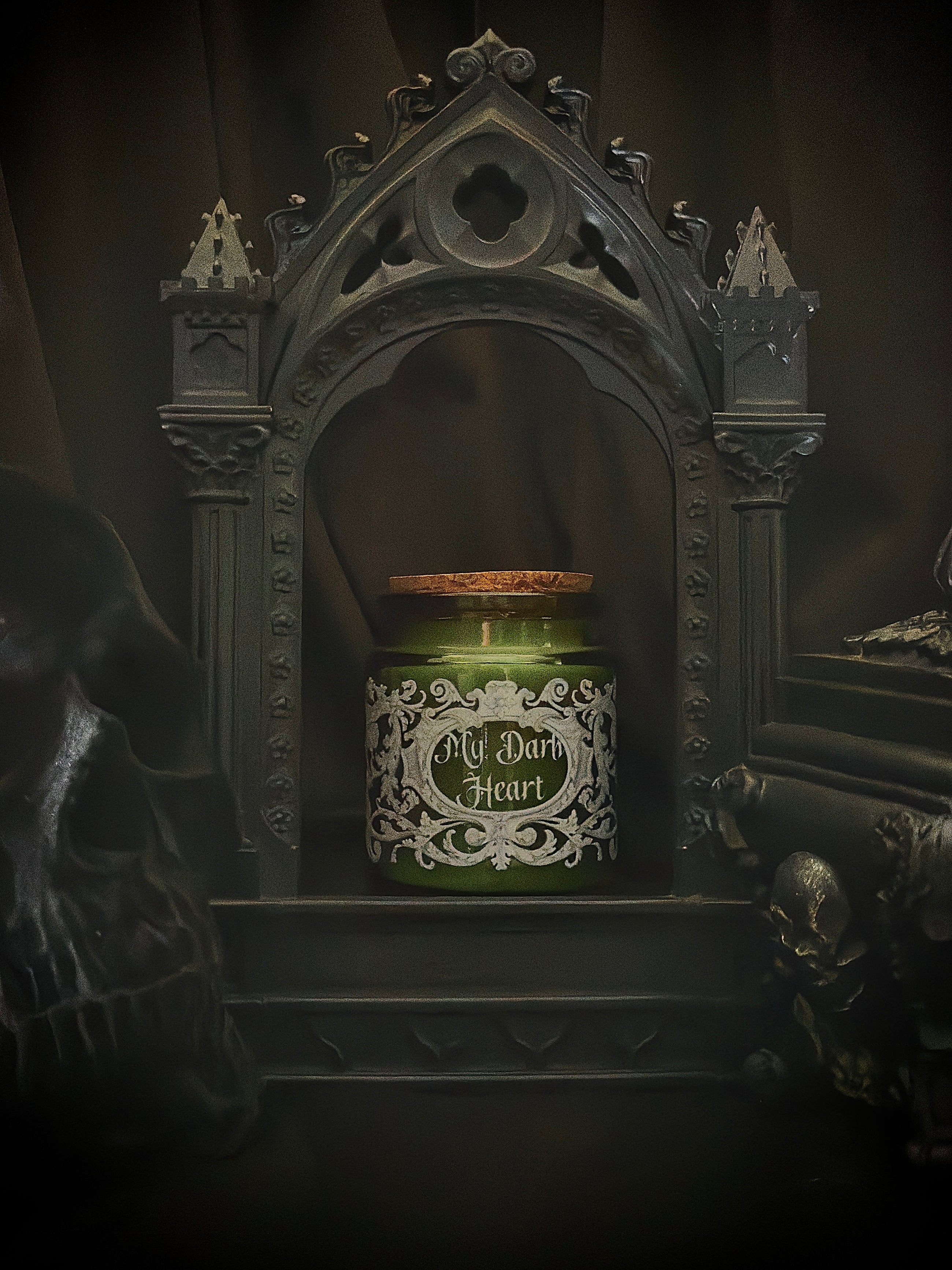 Petite Apothecary Candle Green Glass 6 oz~My Dark Heart